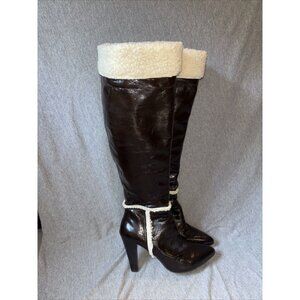 Nine West Brown Patent Leather/ Faux shearling Knee high Boots Woman’s 8.5